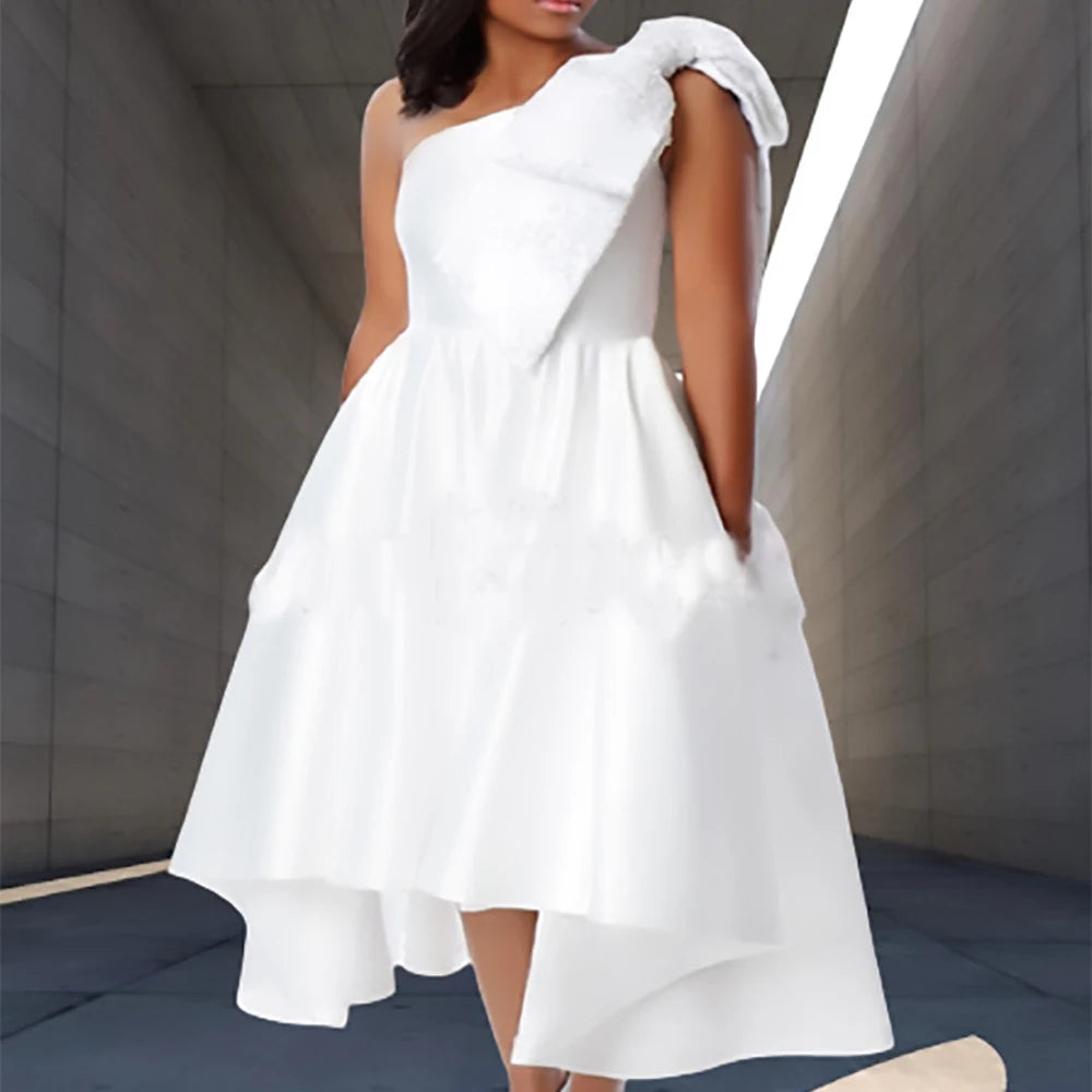 One Shoulder Bow Sleeveless Dresses