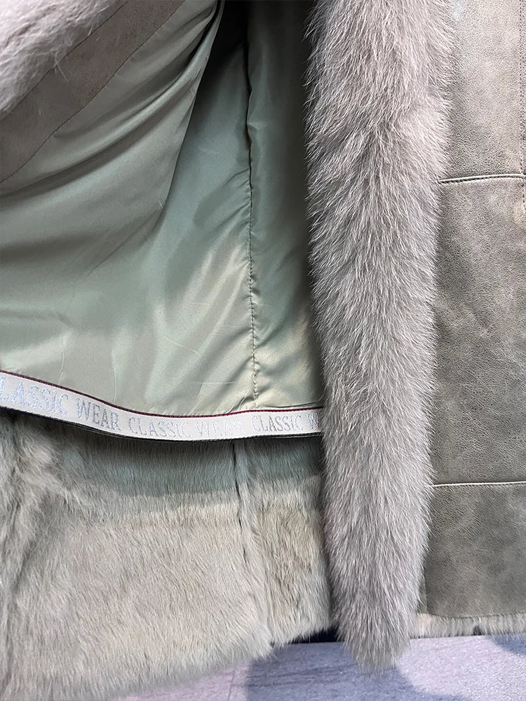 Genuine Leather Long Coats Real Fur Liner Collar Cuffs