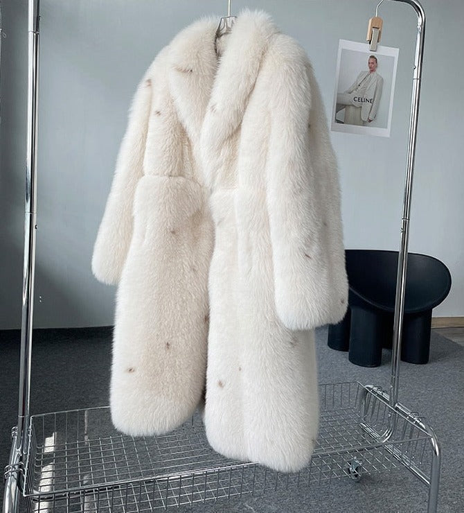 Luxury Polka Dot Real Fox Fur Long Coats