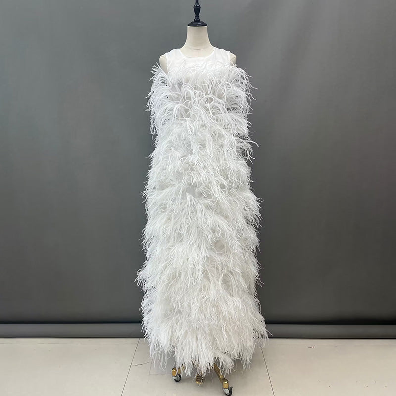 Real Ostrich Feather Long Dresses