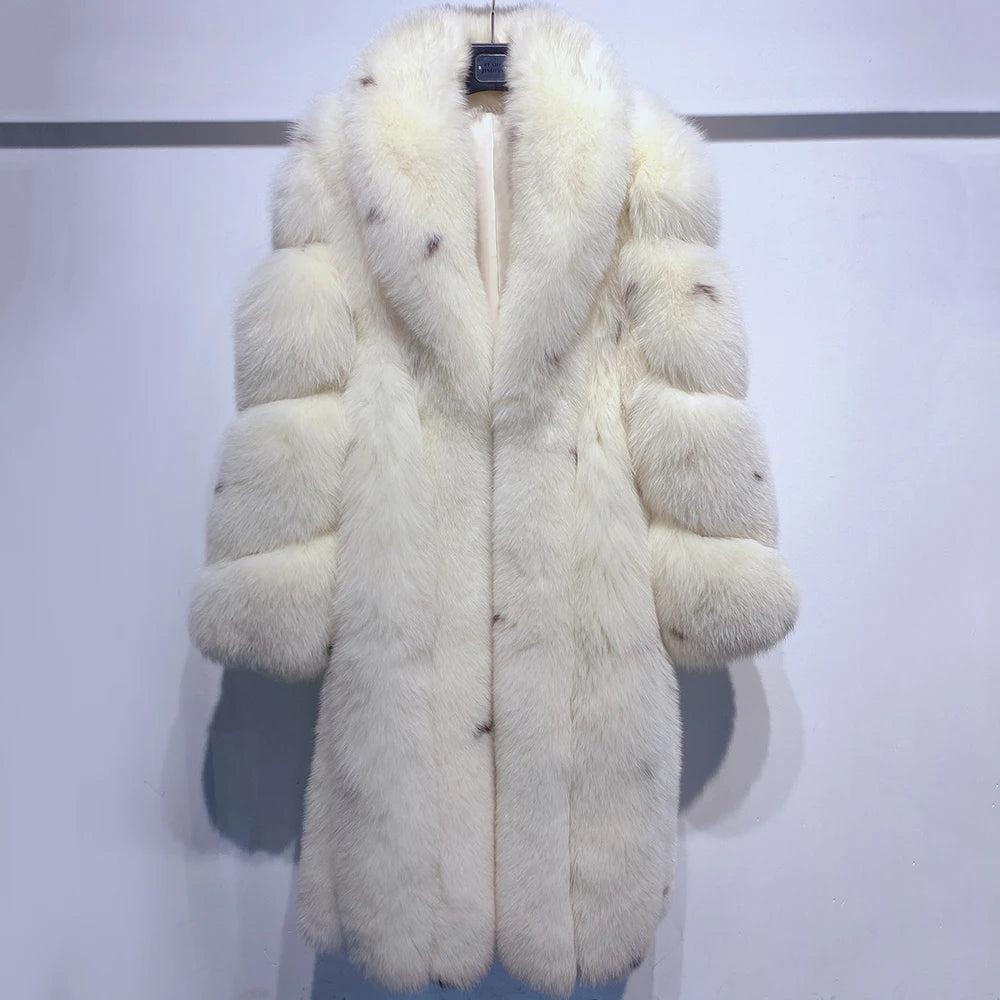 Luxury Polka Dot Long Real Fur Coats