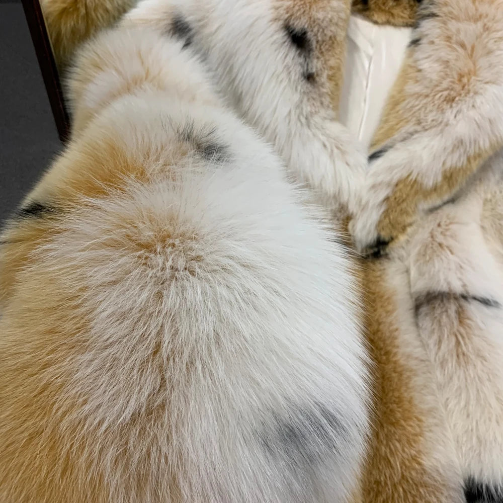 Dotted Long Real Fox Fur Coats