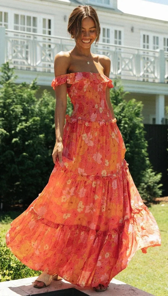 Floral Strapless Ruffle Summer Dresses