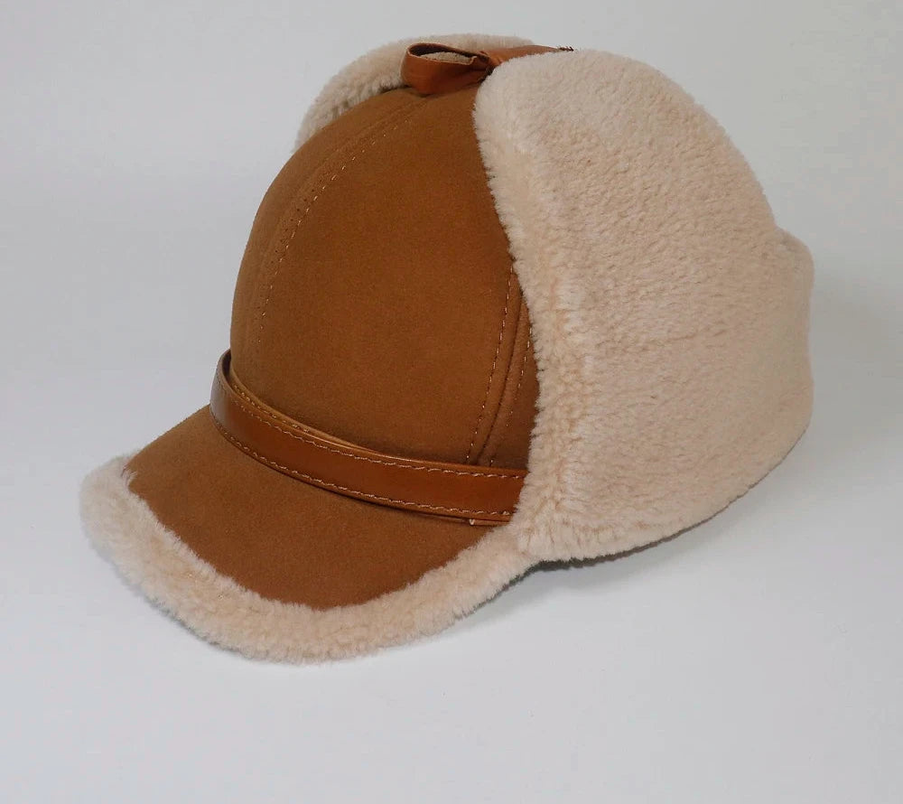 Genuine Leather Shearling Earflaps Bomber Hats