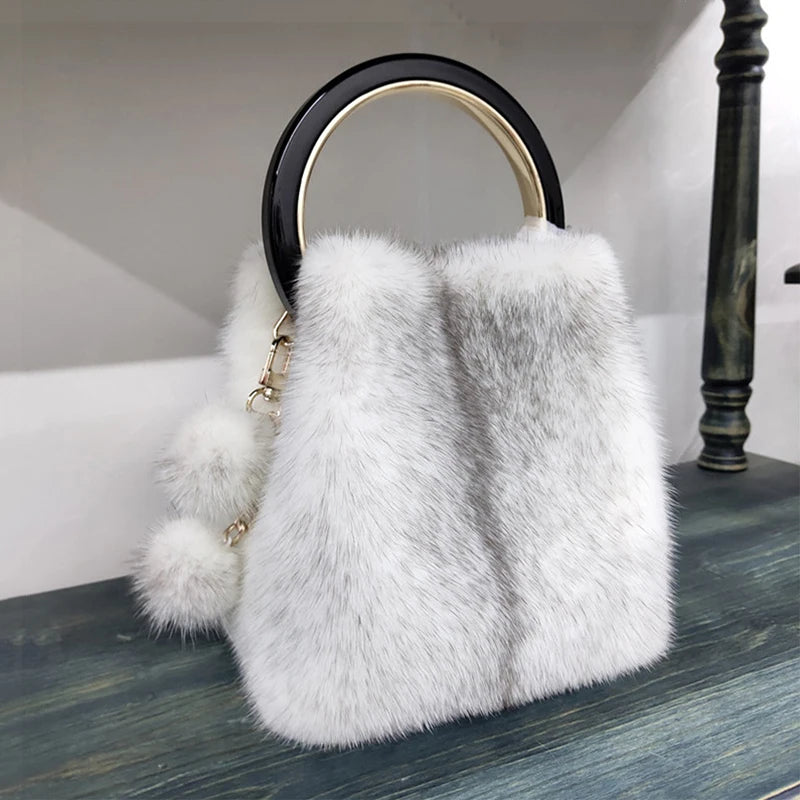 Luxury Real Mink Fur Handbag Purses