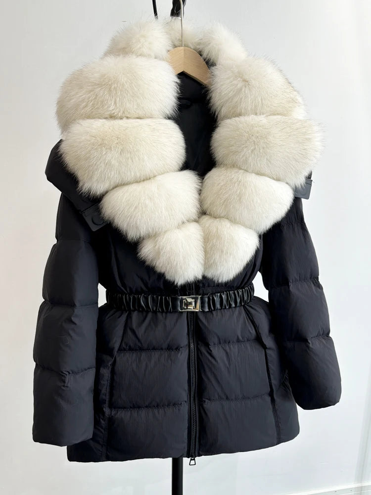 Real Fur Hood Mid Length Puffer Coats