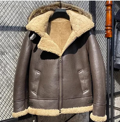 Genuine Leather Coats Shearling Liner Hooded