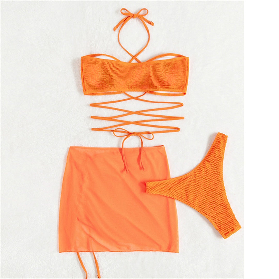 Bikini DYI Tie Set & Mesh Mini Skirt