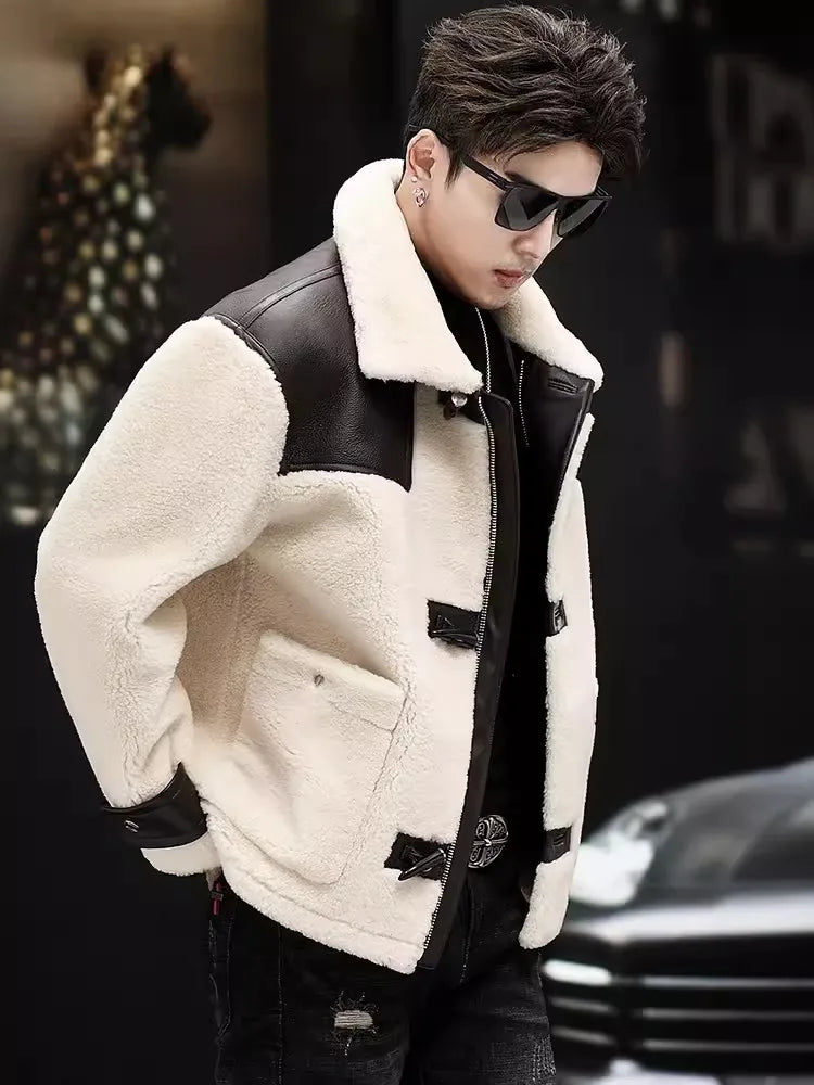 Genuine Leather Shearling Real Fur Short Coat