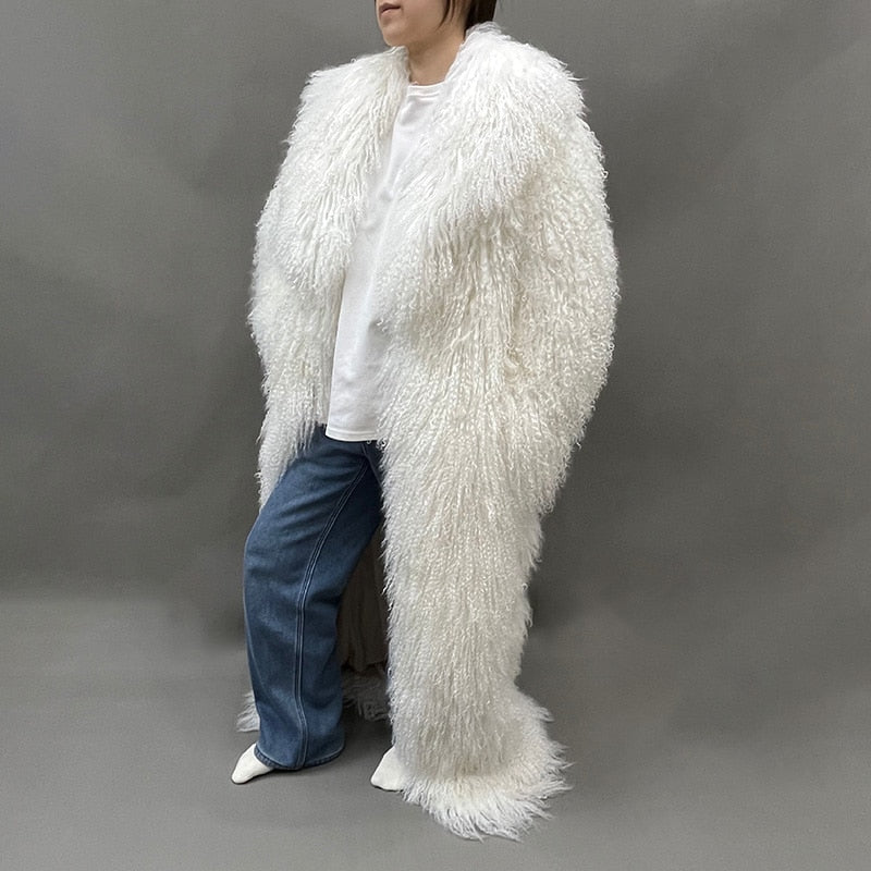 Real Mongolian Wool Fur Floor Length Coats