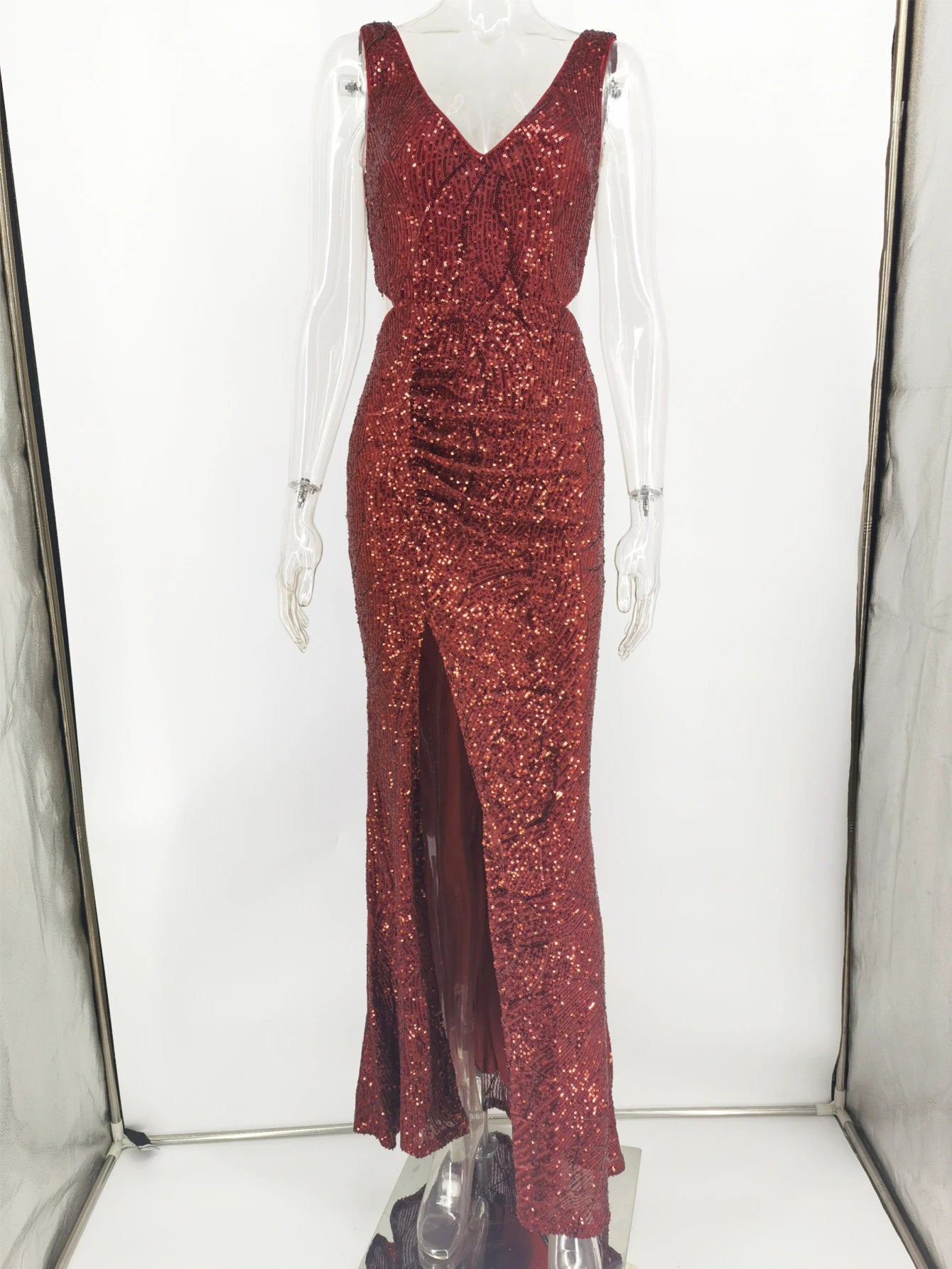 Sequin Hollow Side Sleeveless Maxi Dresses