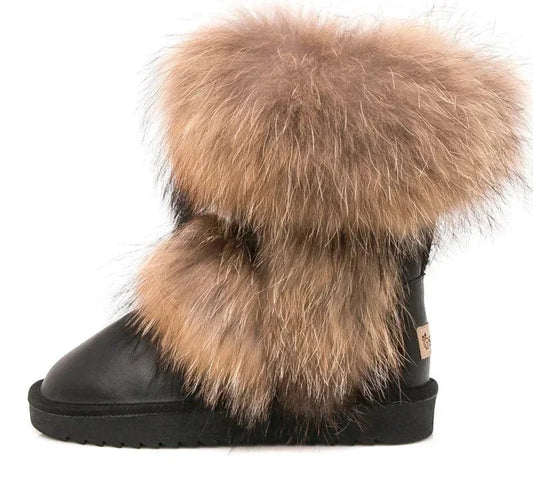 Waterproof Genuine Leather Snow Boots Real Fur Boots