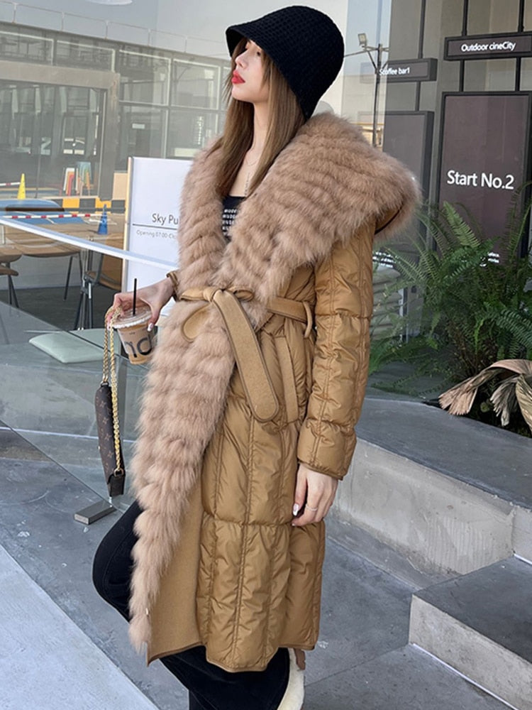 Real Fur Big Collar Goose Down Puffer Trench Coats