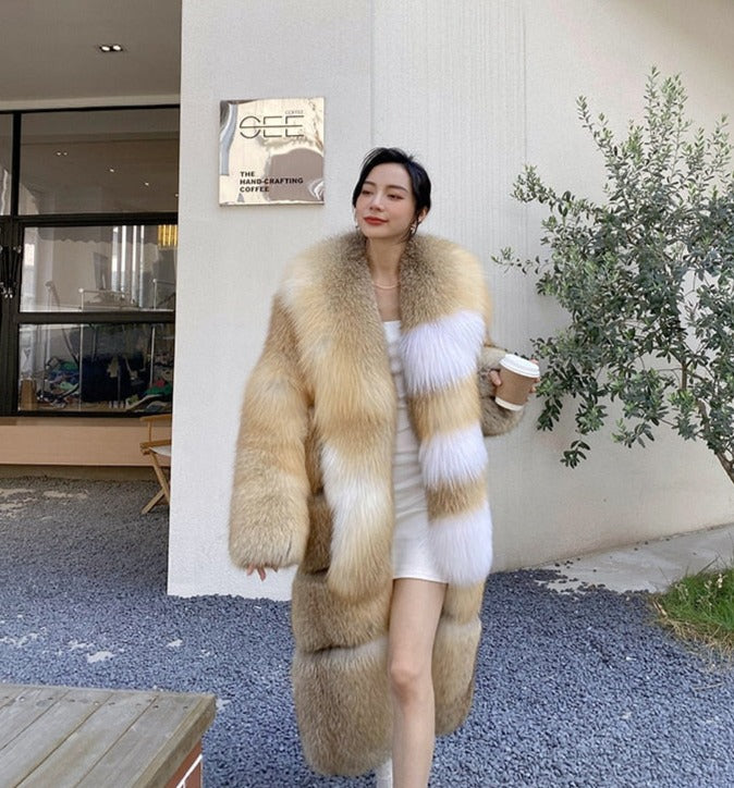 Long Thick Collar Real Fox Fur X-Long Coats