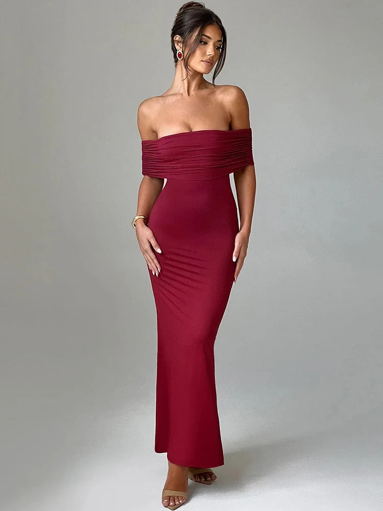 Off-shoulder Sleeveless Backless Maxi Dresses