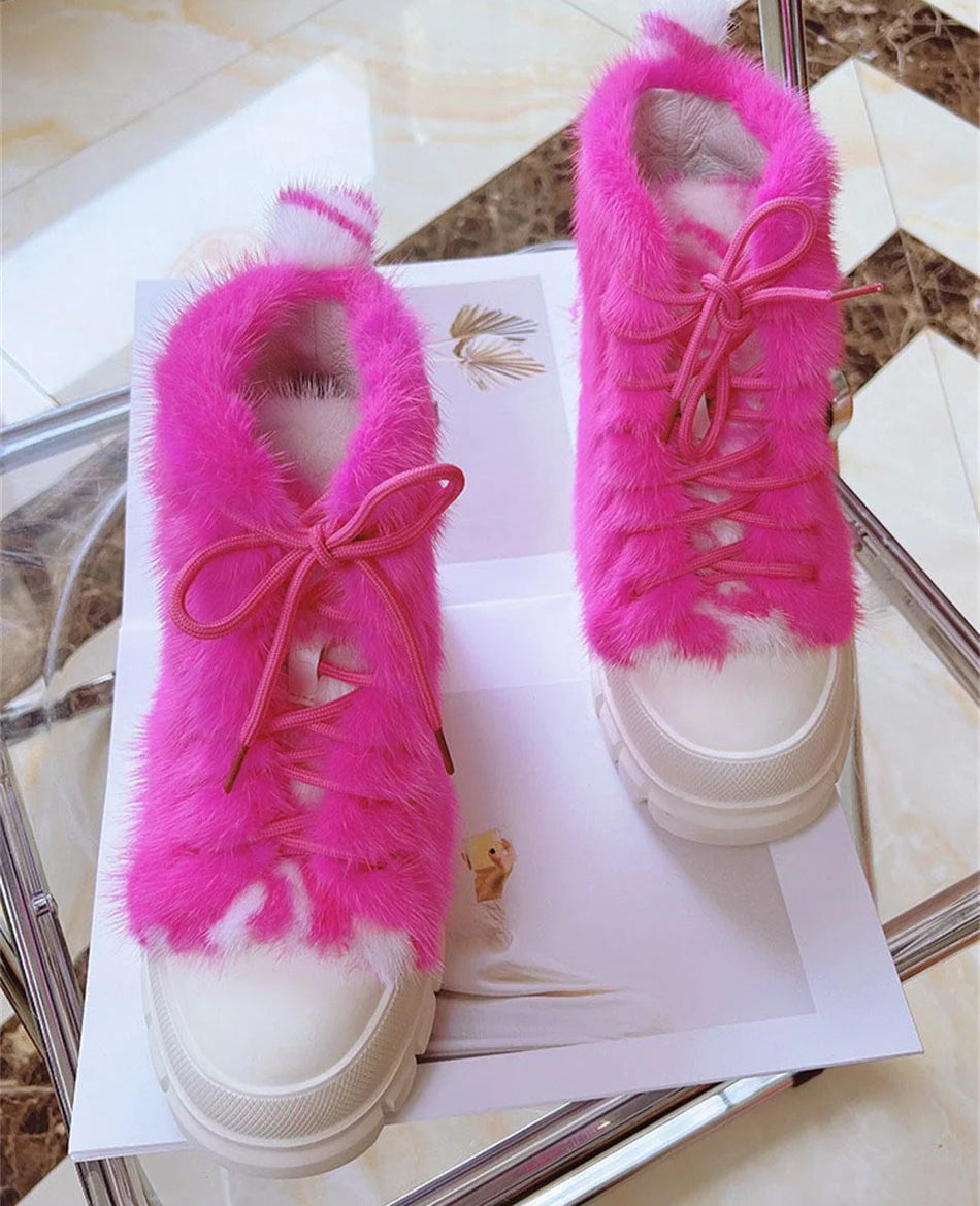 Real Mink Fur Boots Big Sole