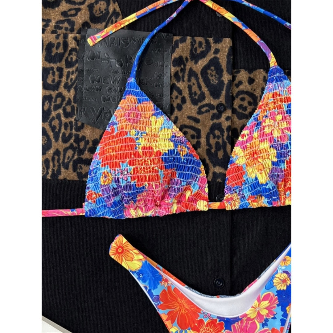 Floral Printed Halter Brazilian Bikinis