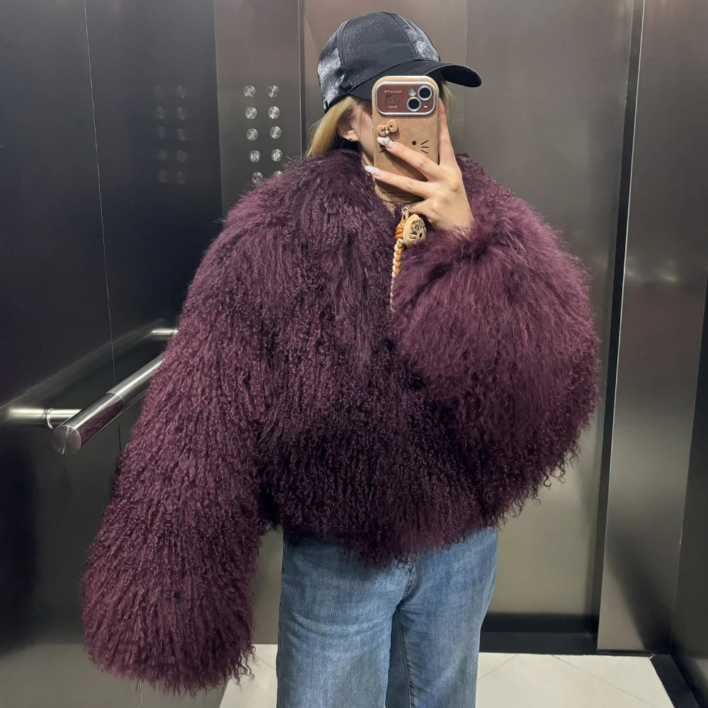 Cropped Real Mongolian Sheep Fur Coats