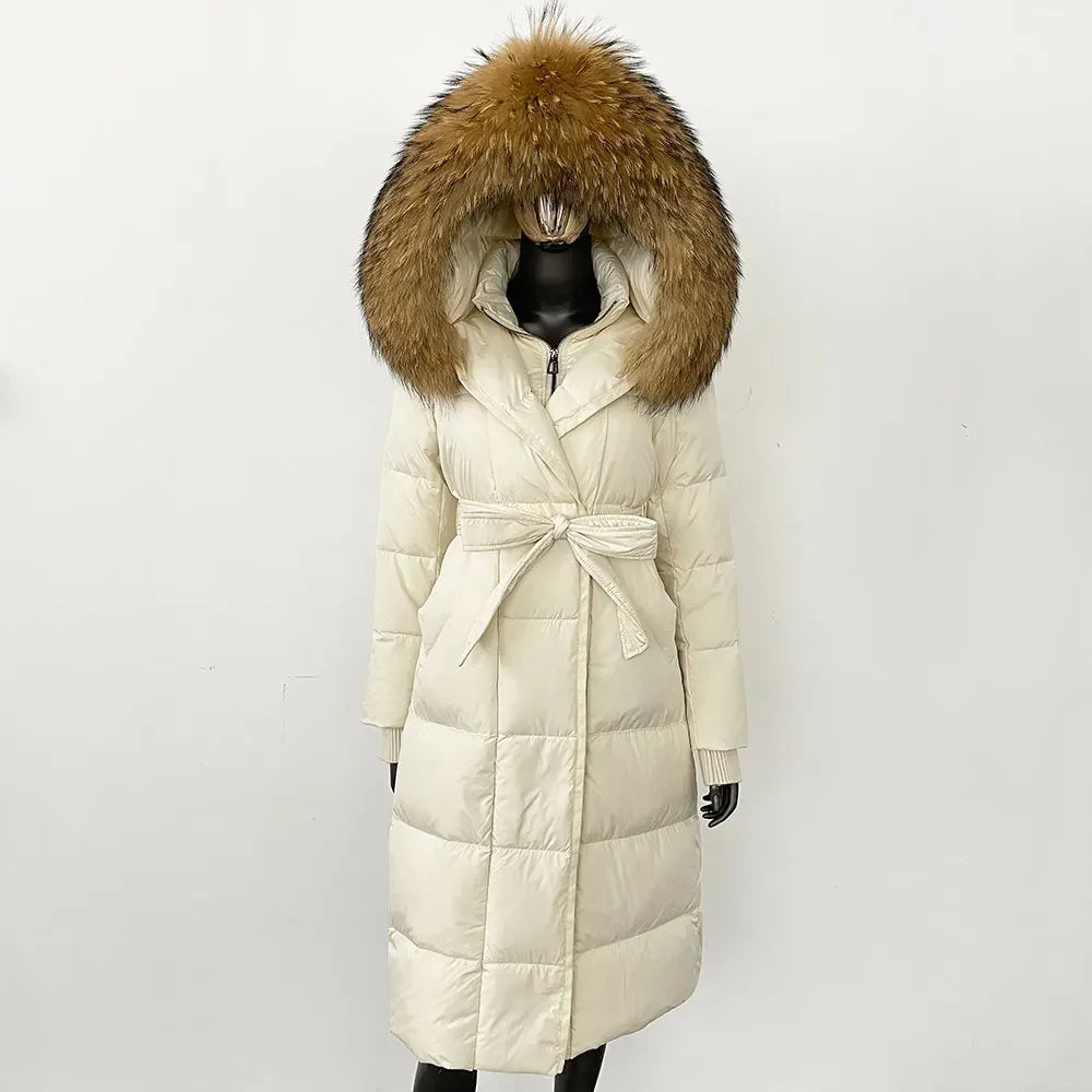 Real Fur Hooded Goose Down Long Puffer Coats