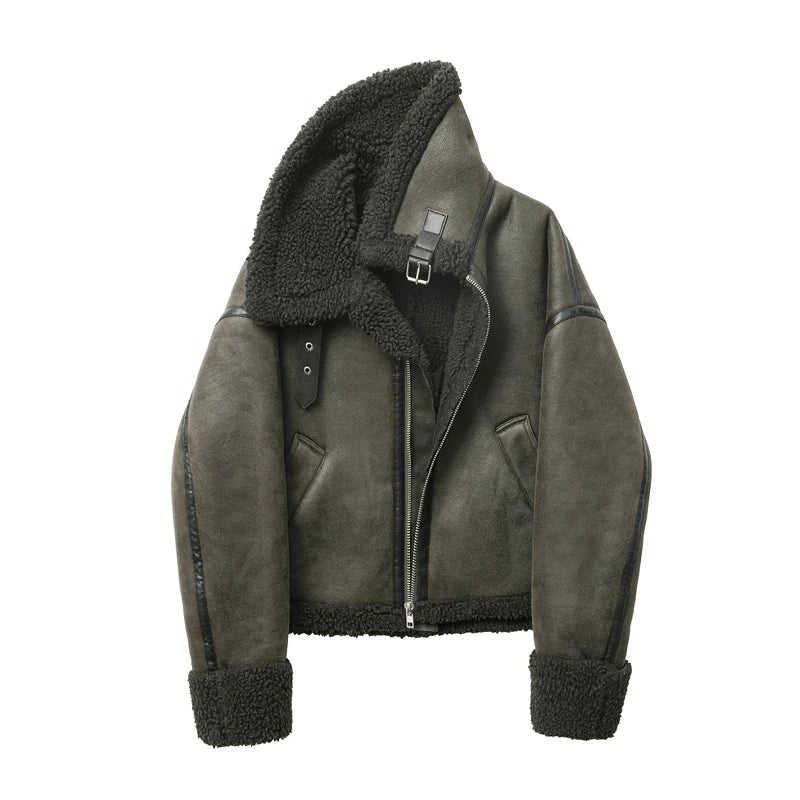 Moto PU Jackets Faux Fur Fleece