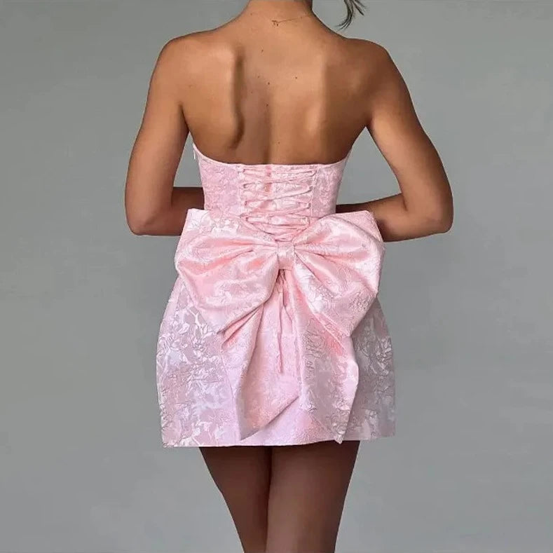 Lace Back Bow Sleeveless Mini Dress