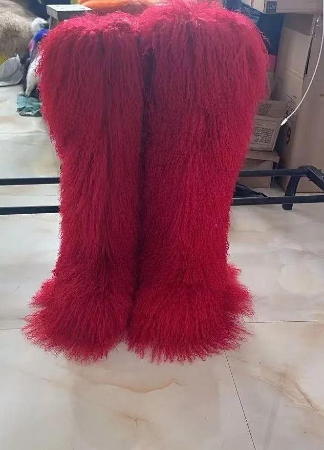 Fluffy Long Mongolian Real Fur Boots