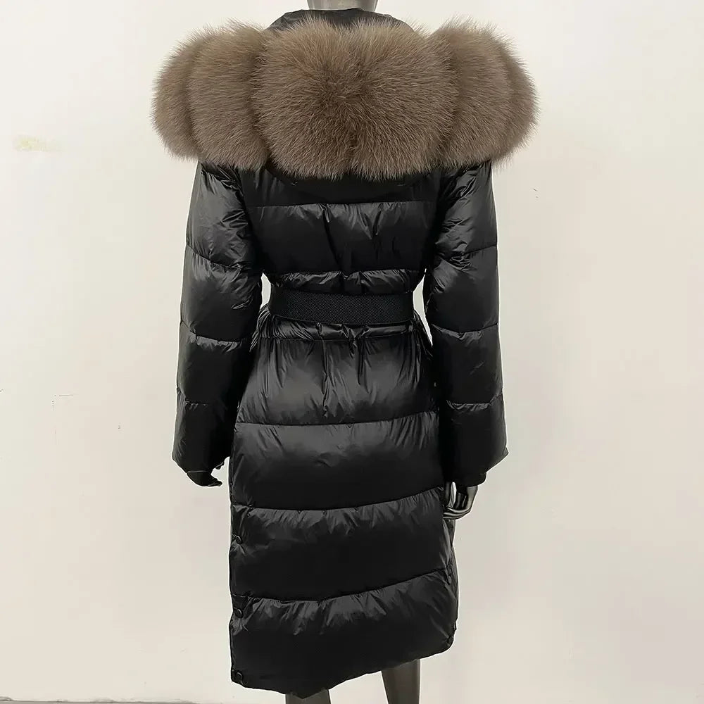 Real Fur Hooded X-long Duck Down Puffer Coats