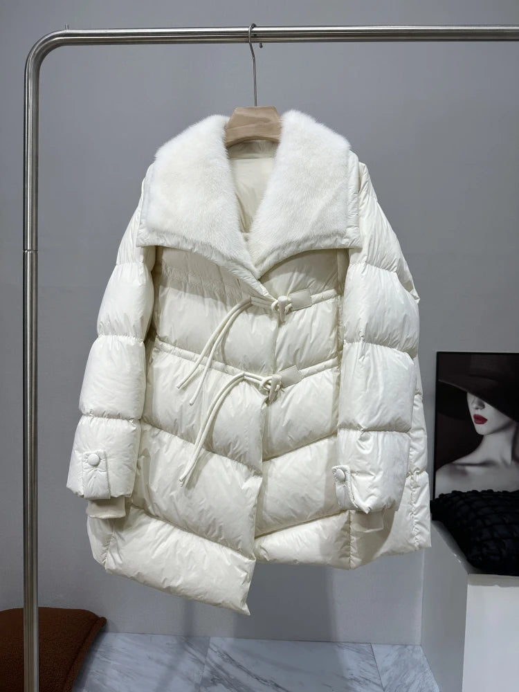 Goose Down Real Mink Fur Collar Puffer Coats