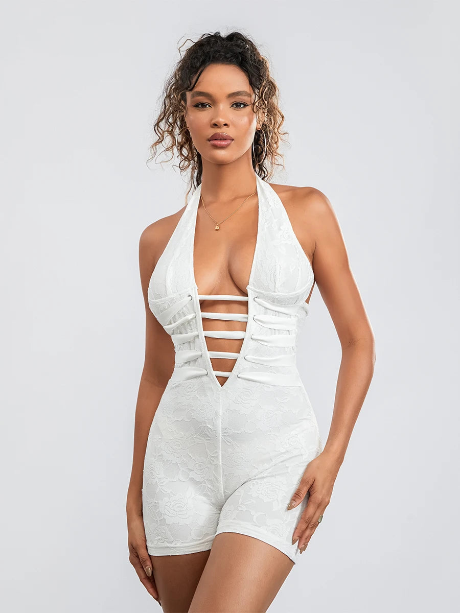 Deep V Backless Halter Rompers