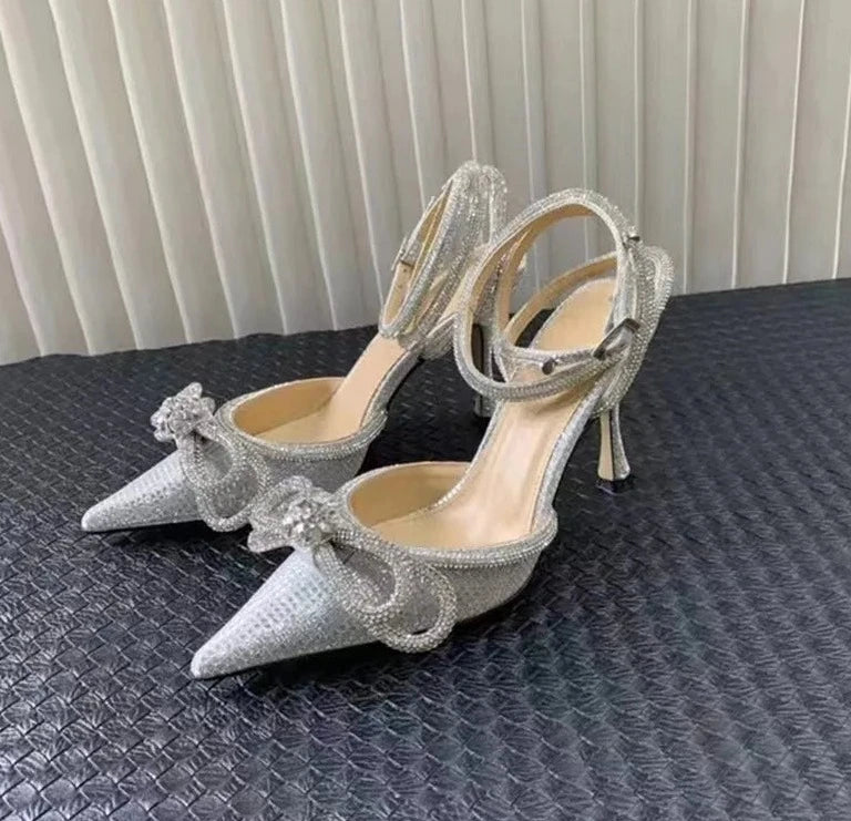 Crystal Ankle Strap Rhinestones Bowknot High Heels