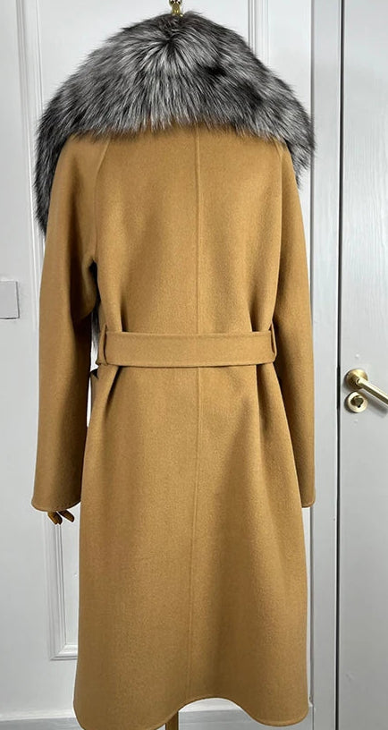 Cashmere Long Wool Coat Big Real Fur Collar Cuffs