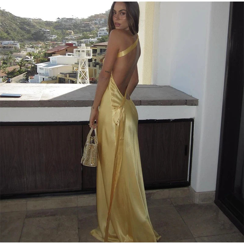 Yellow Backless Sleeveless Maxi Dress