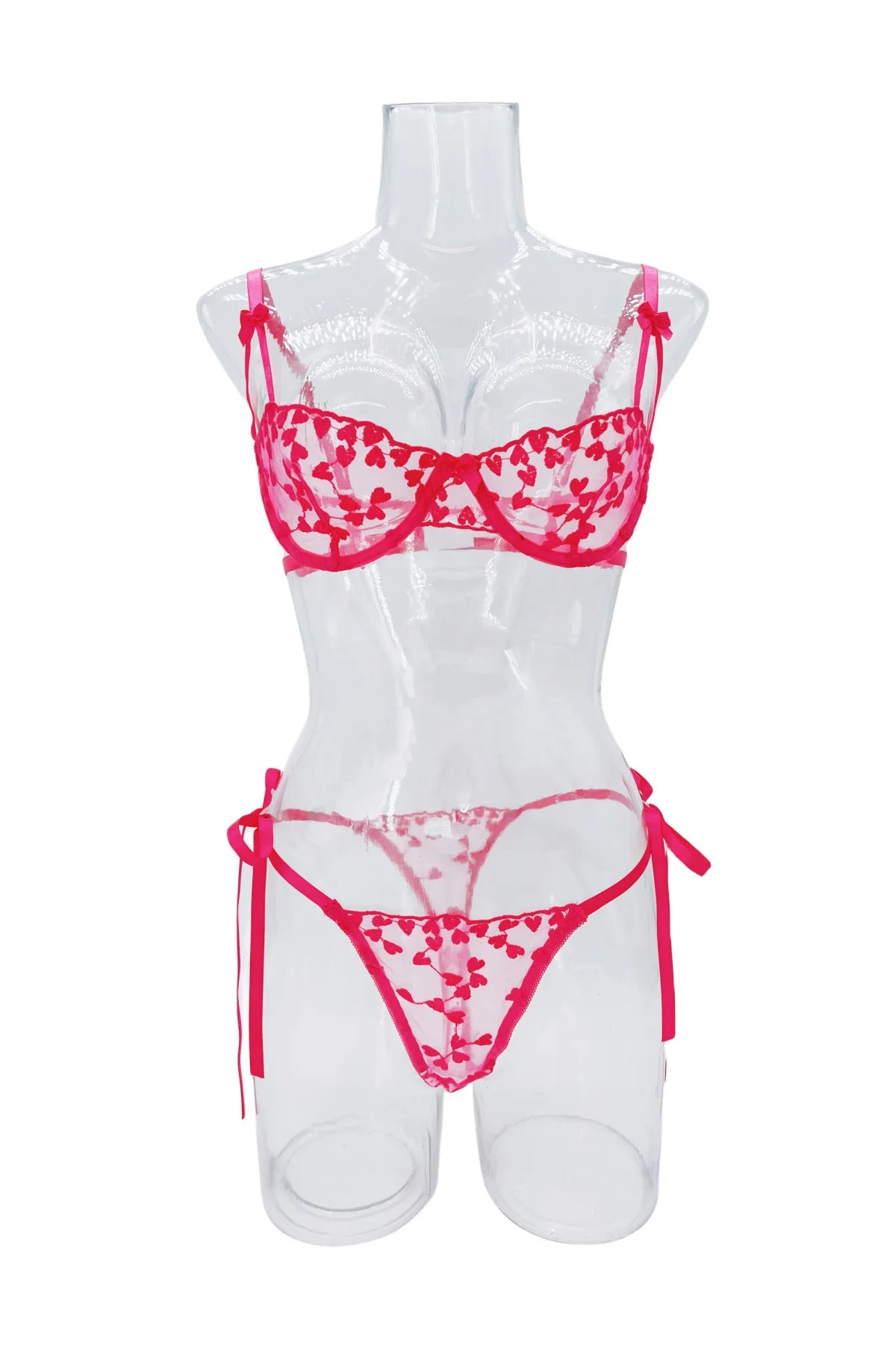 Mesh Heart Shaped Embroidery Bra & Thong Sets