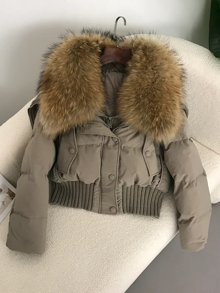 Real Fur Collar Duck Down Short Jackets