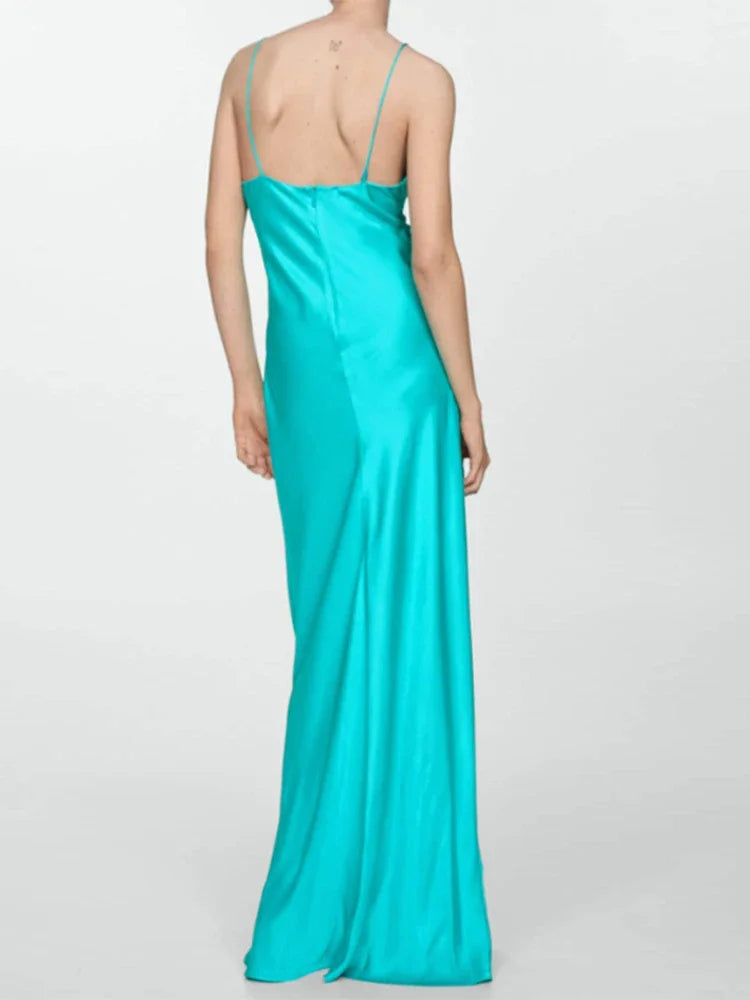 Blue Ring Hollow Backless Maxi Dress