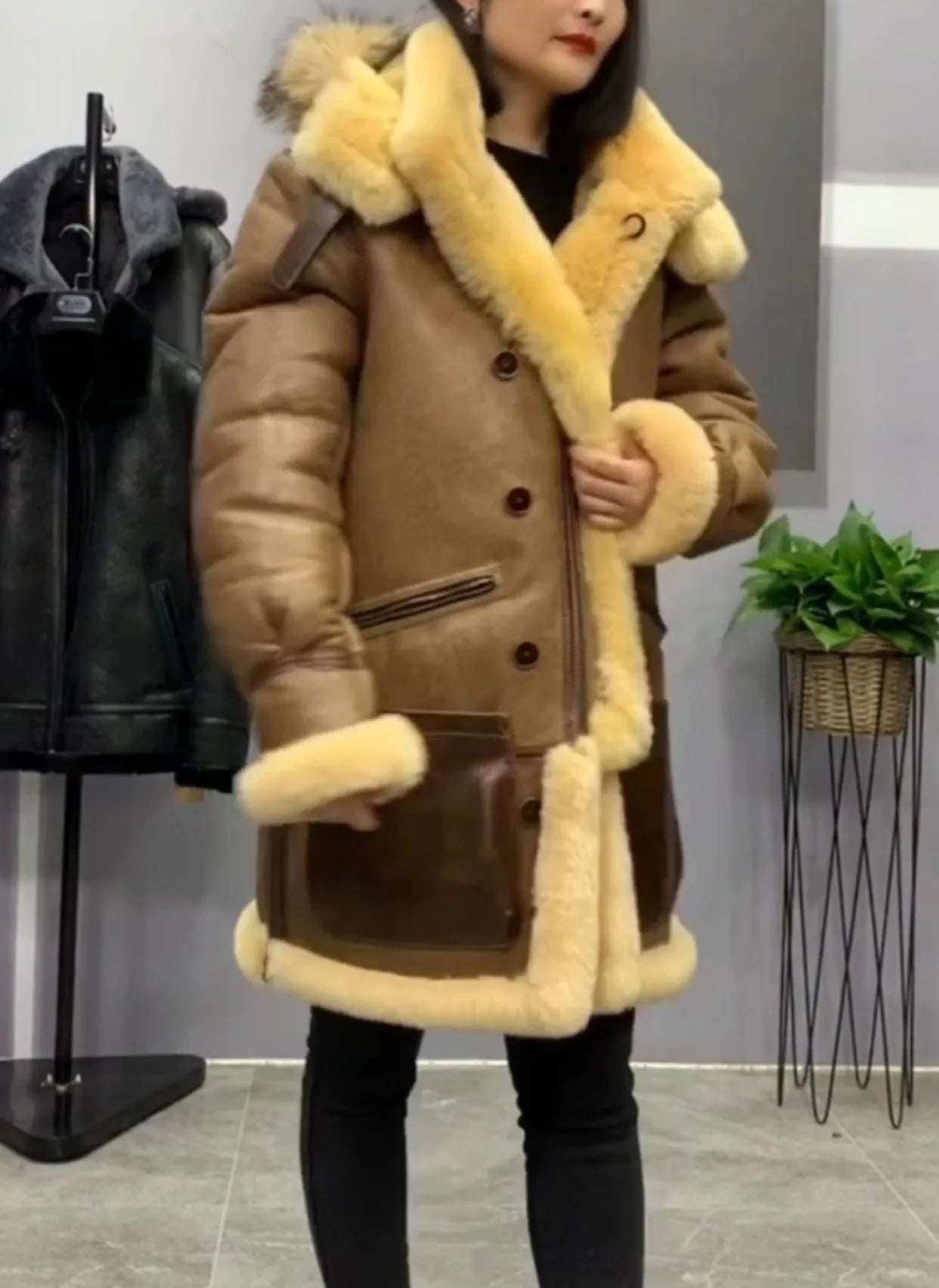 Genuine Leather Real Shearling Long Fur Coats