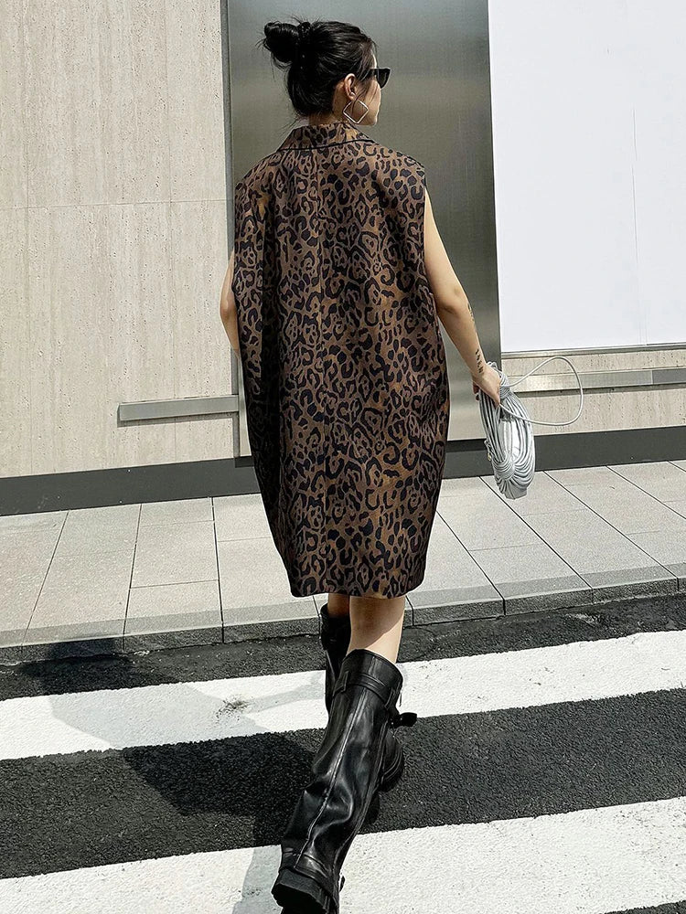 Leopard Print Loose Oversized Mini Vest Dress