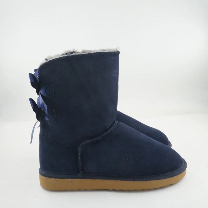 Genuine Leather Snow Boots Two Back Bow