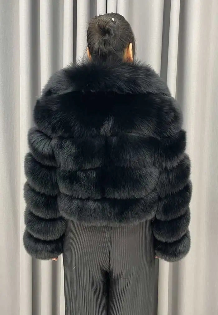 Pattern Real Fox Fur Coats Cropped