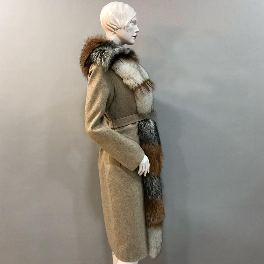 Cashmere Wool Coats Multi Real Fur Long Collar