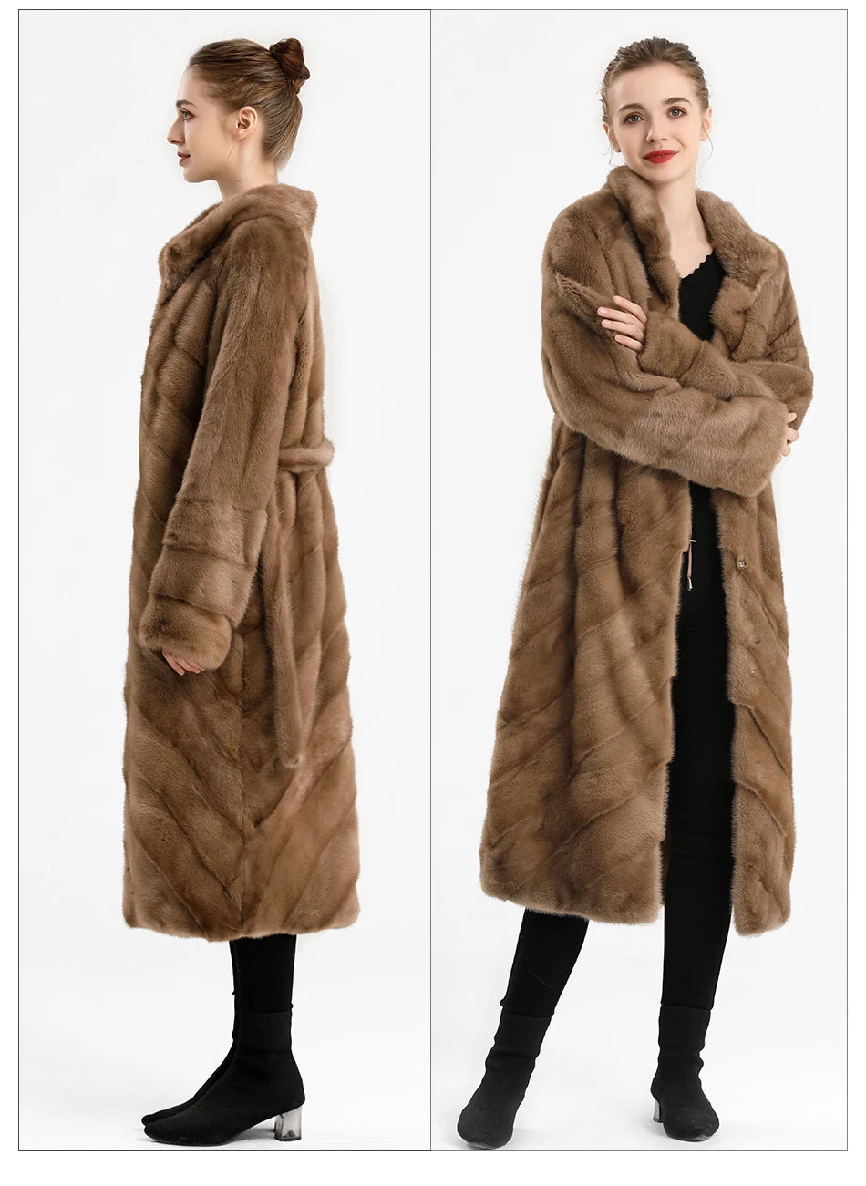Stand Collar Full Pelt  Real Mink Fur Coats Long