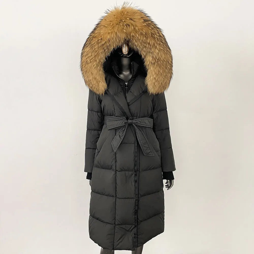 Real Fur Hooded Goose Down Long Puffer Coats