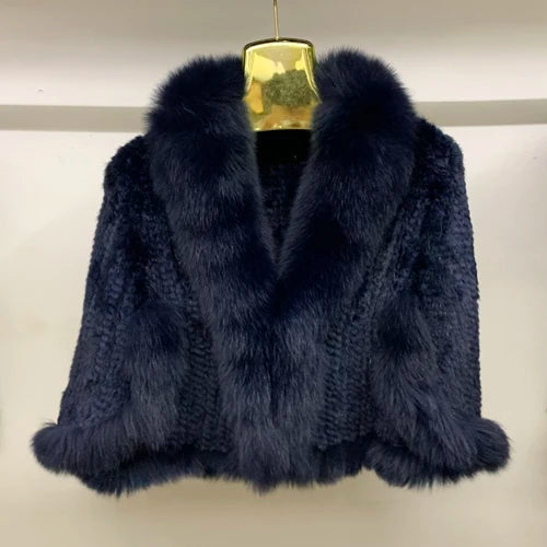 Knitted Real Mink Fur Shawl Fox Fur Collar