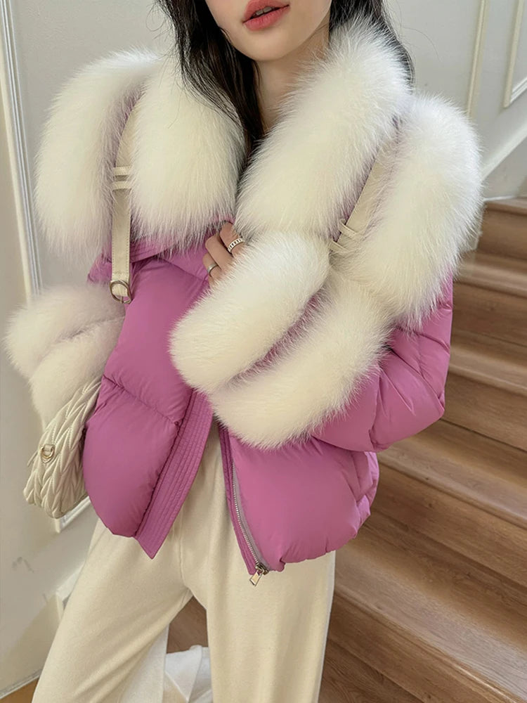 Goose Down Puffer Jackets Real Fur Collar & Cuffs