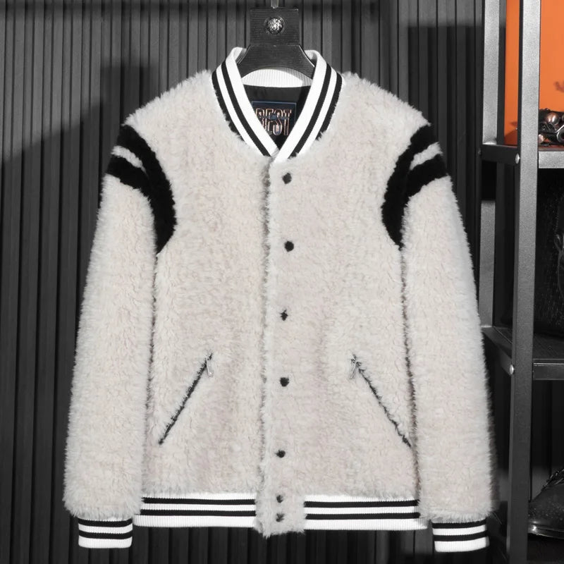 Cashmere Shearling Fur Baseball Wool Coats