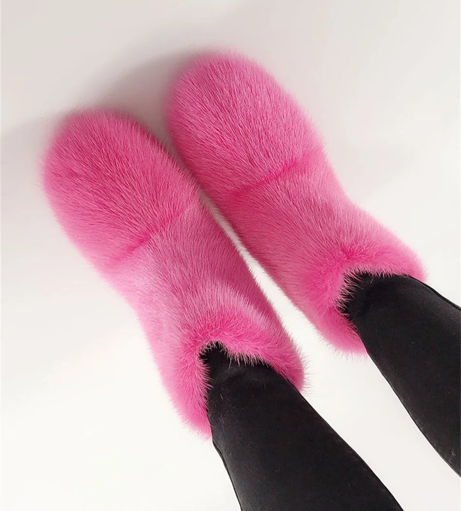 Real Mink Fur Boots Snow Boots