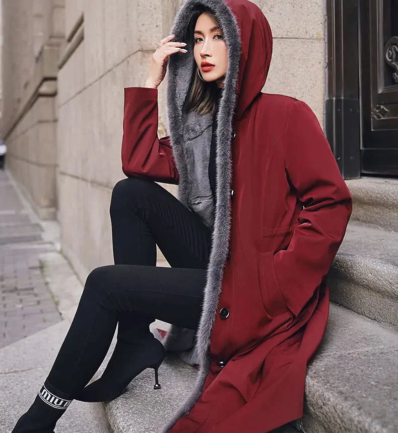 Long Fur Coats Mink Collar Parkas Real Fur Liner