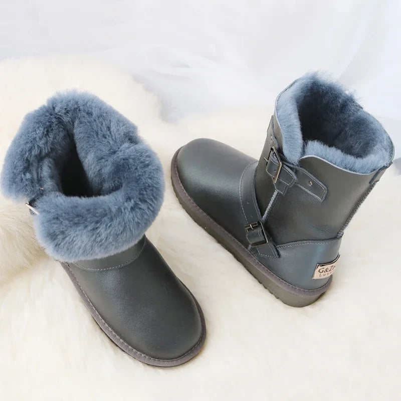 Genuine Leather Suede Wool Snow Boots