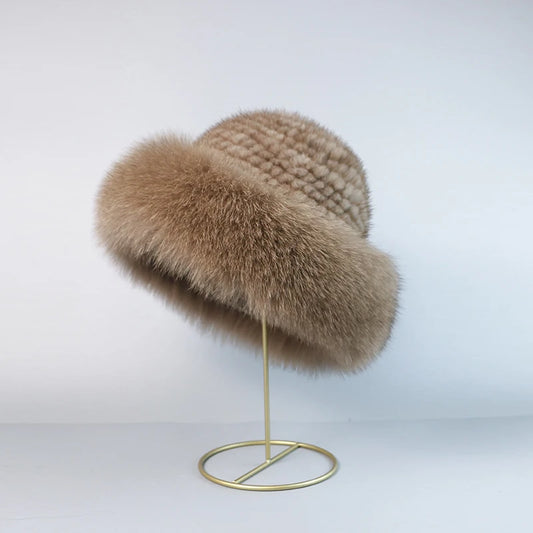 Knitted Real Mink Fur Beanie Caps