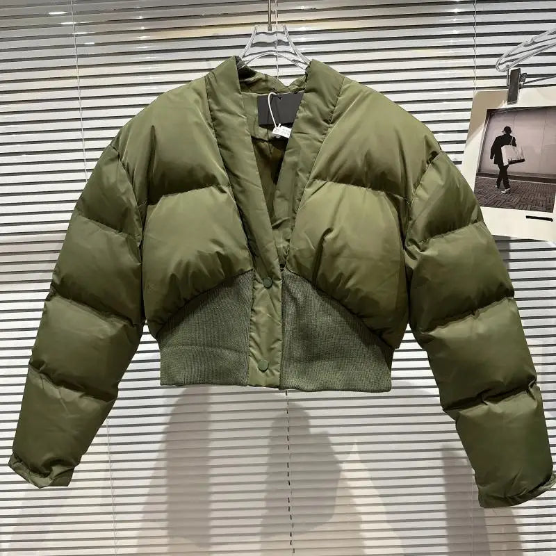 Deep V Cotton Puffer Jackets